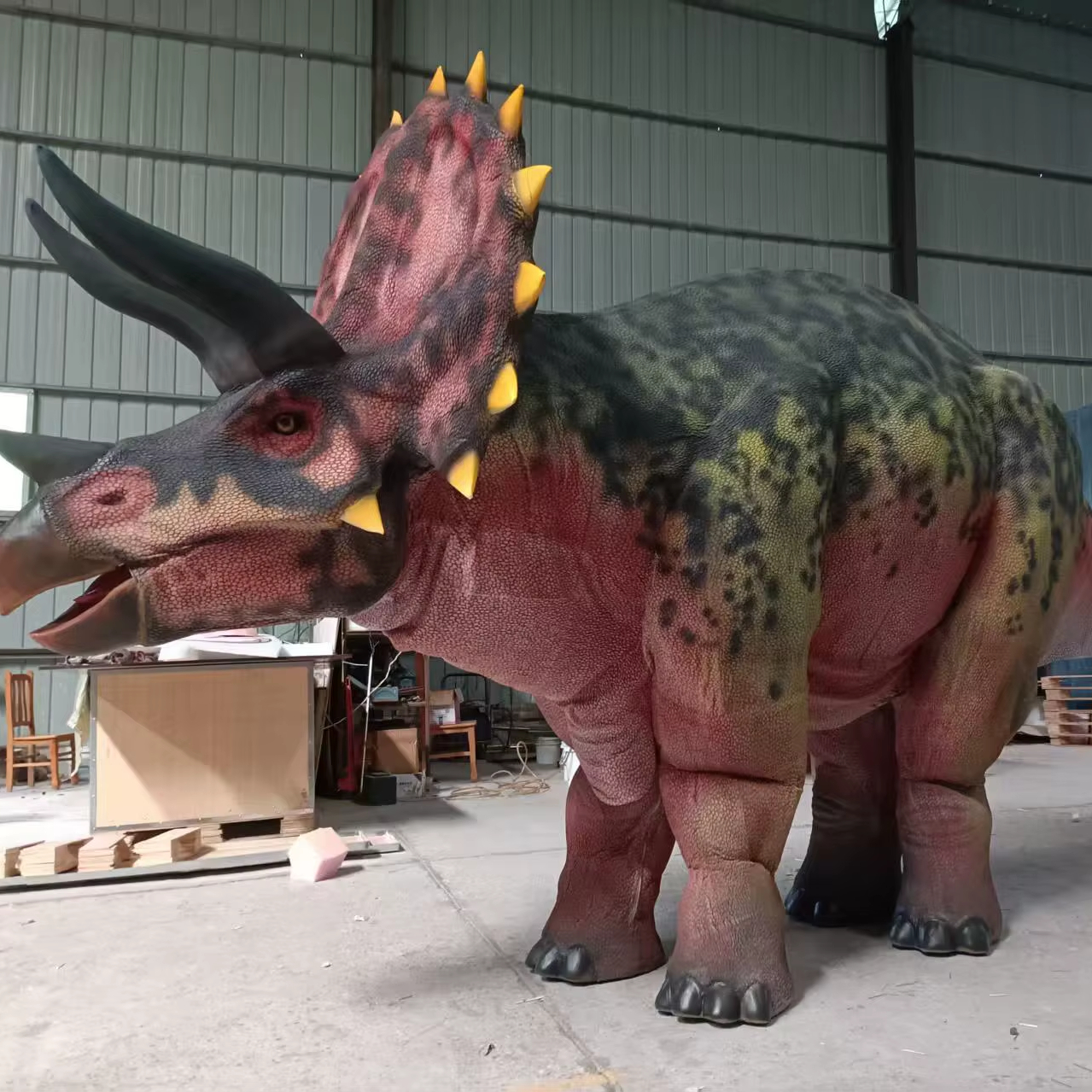 Theme Park High Quality Realistic Animatronic Triceratops Dinosaur Double-person Costume