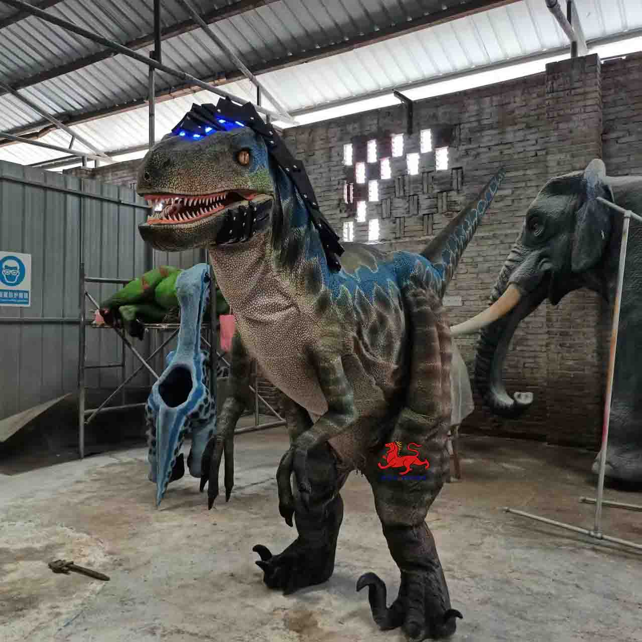 High Quality Realistic Hidden Legs Walking Dinosaur Raptor Costume for Theme Park & Amusement Park