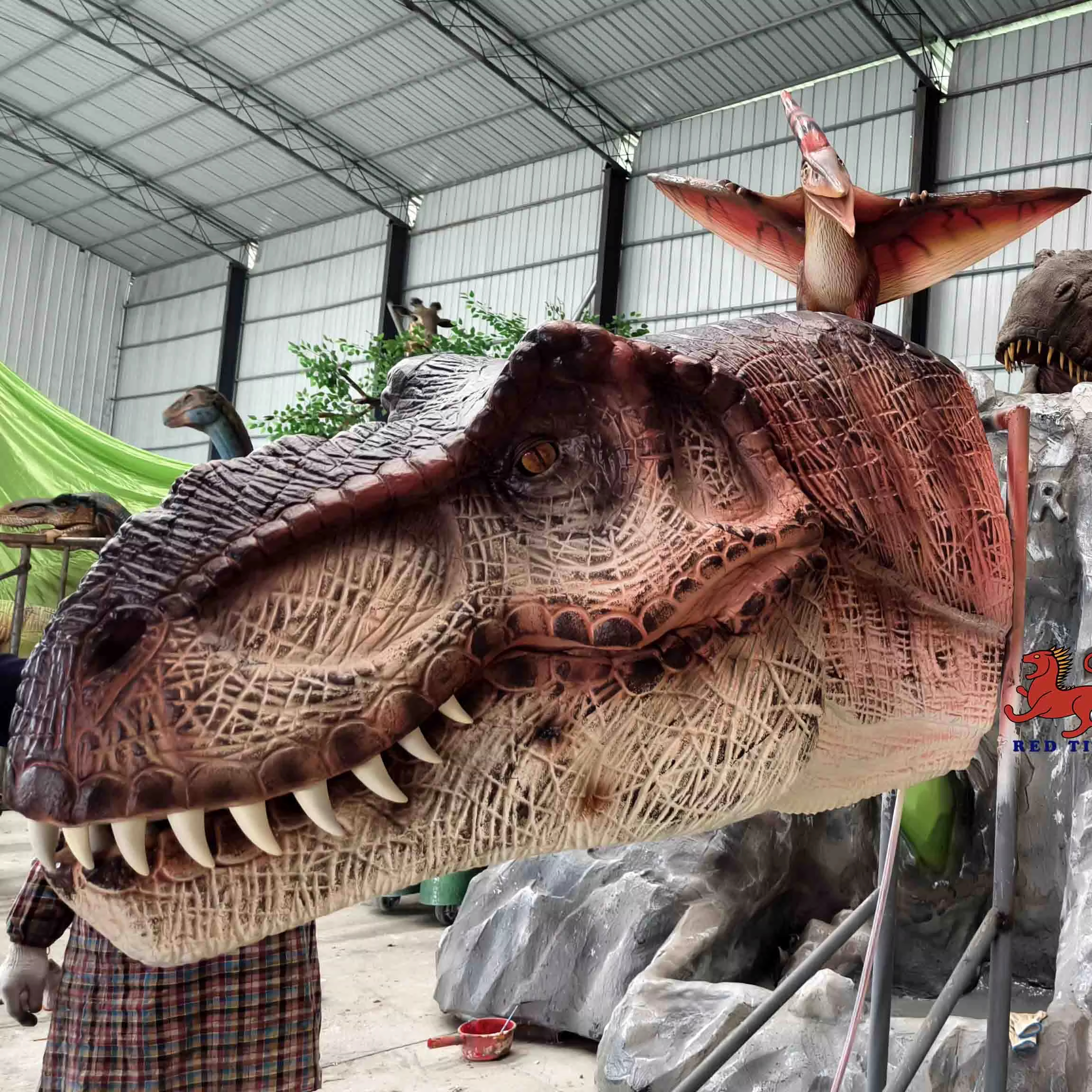 Animatronic Wall Mounted Dinosaur Head   for Kids Play Amusement Park Lifesize Animatronic Dinosaur Model