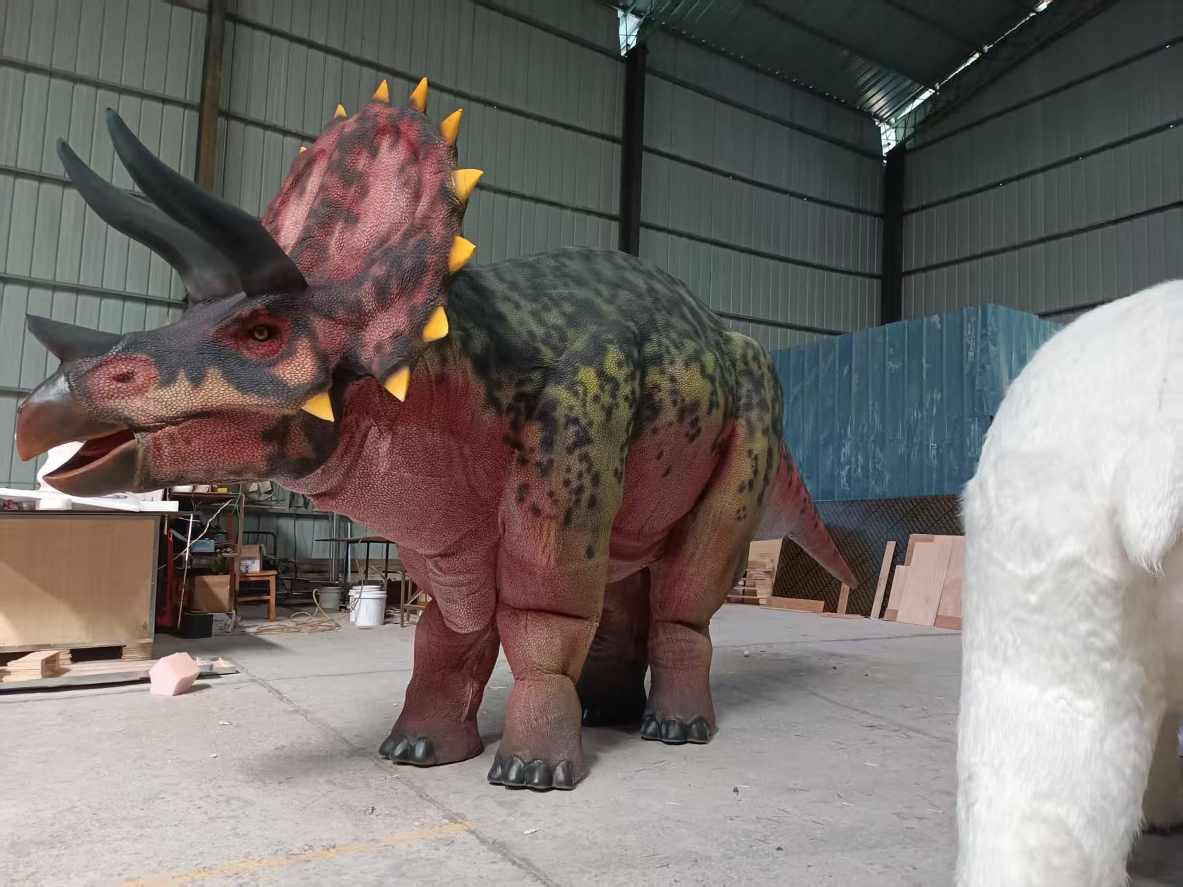 Theme Park High Quality Realistic Animatronic Triceratops Dinosaur Double-person Costume