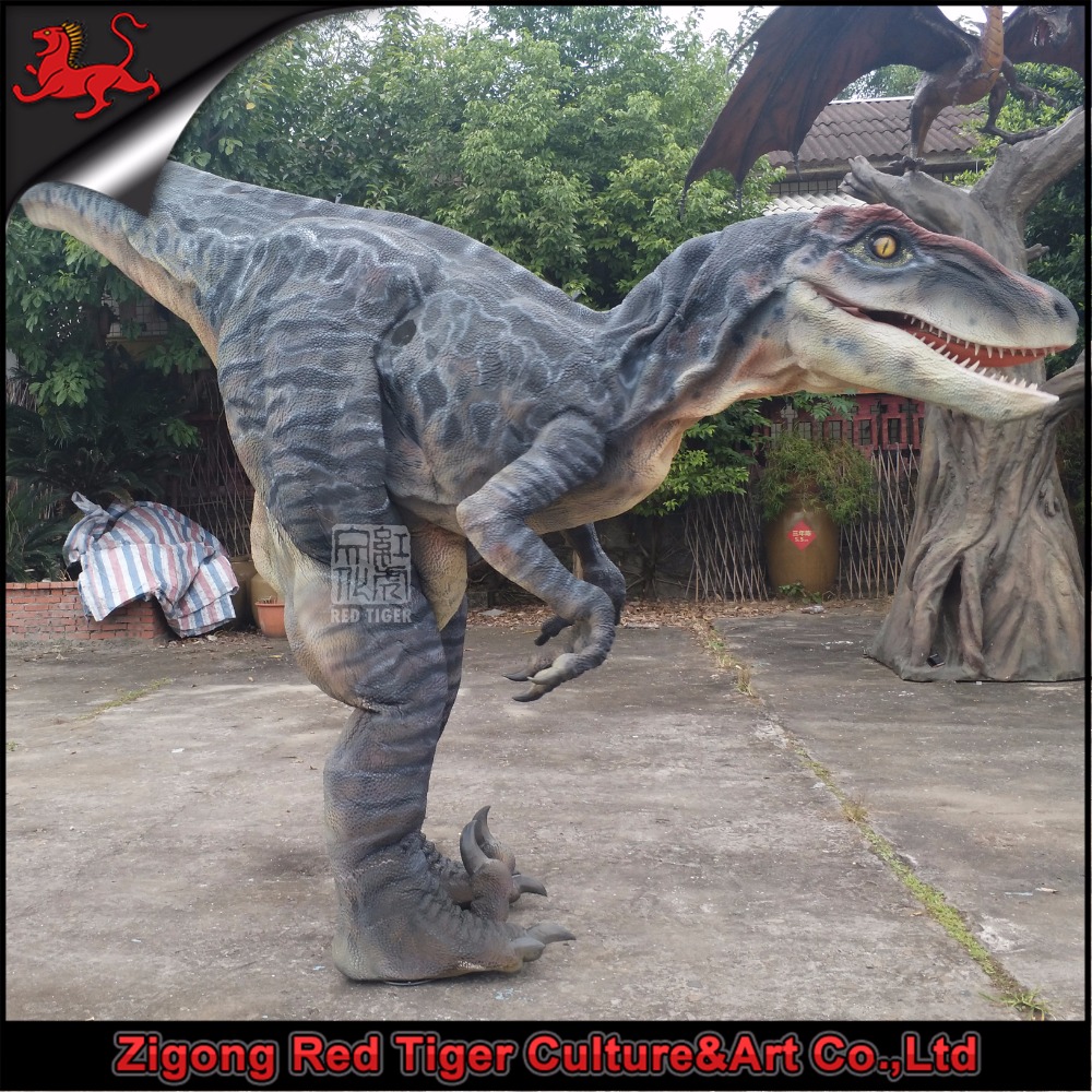 Amusement Life Size Realistic Animatronic Hide Legs Velociraptor Dinosaur Costumes