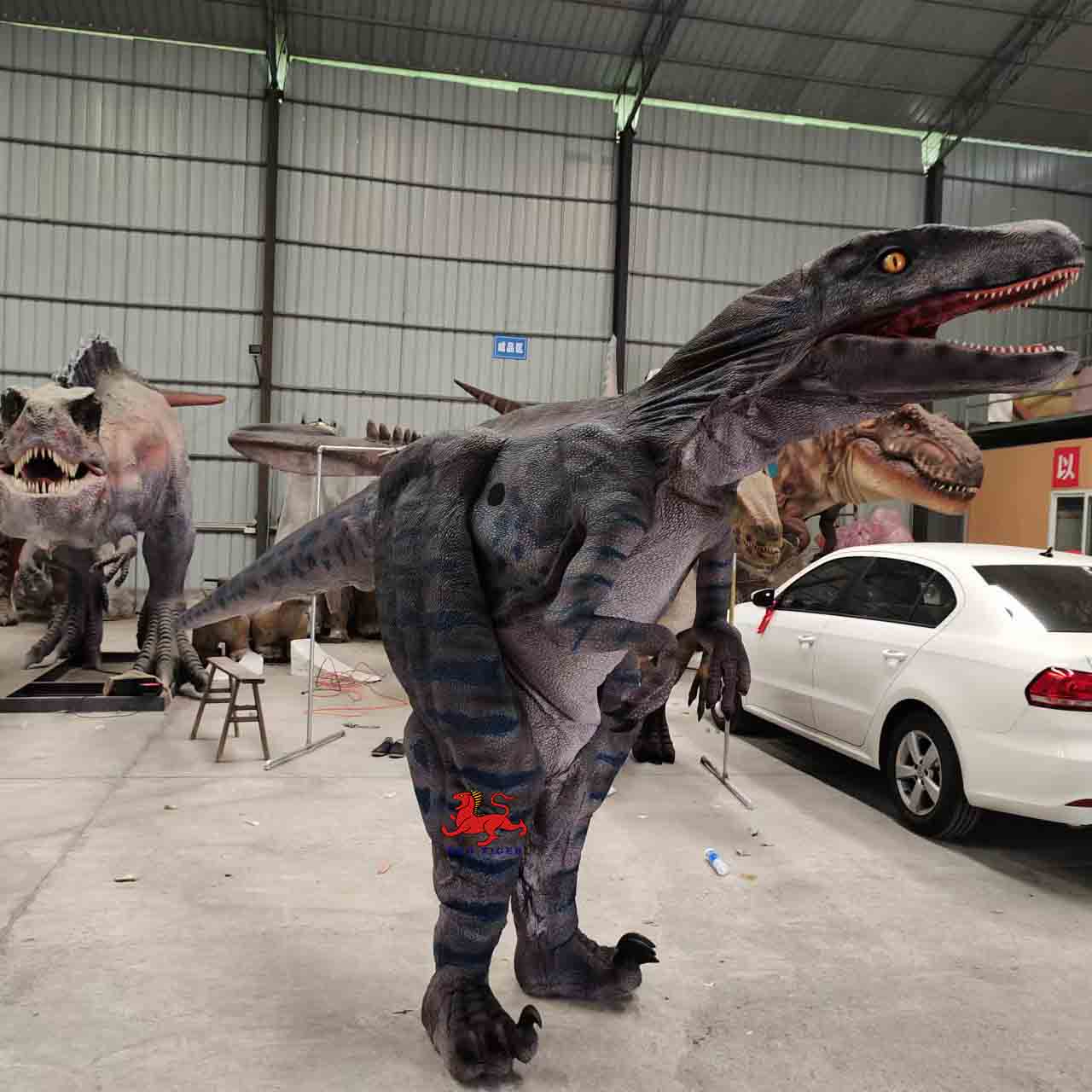 High Quality Realistic Walking Dinosaur Raptor  Costume for Theme Park & Amusement Park