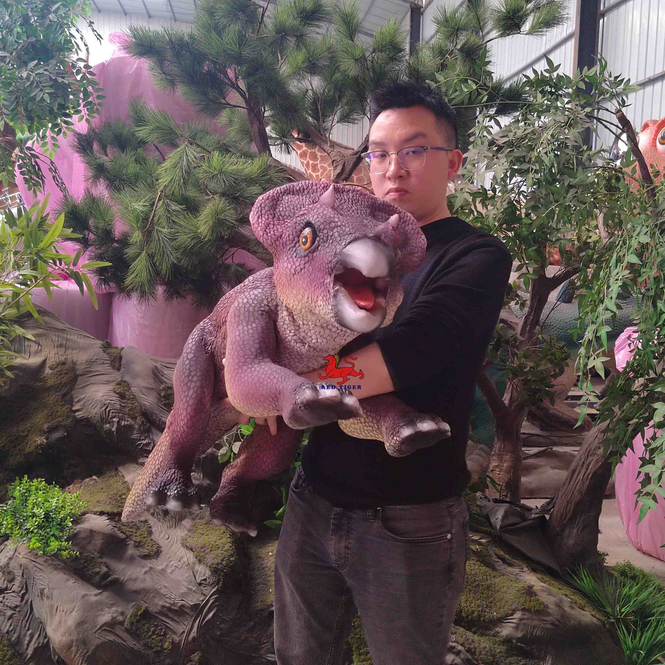 amusement park products remote control robotic animatronics baby realistic triceratops puppet for sale