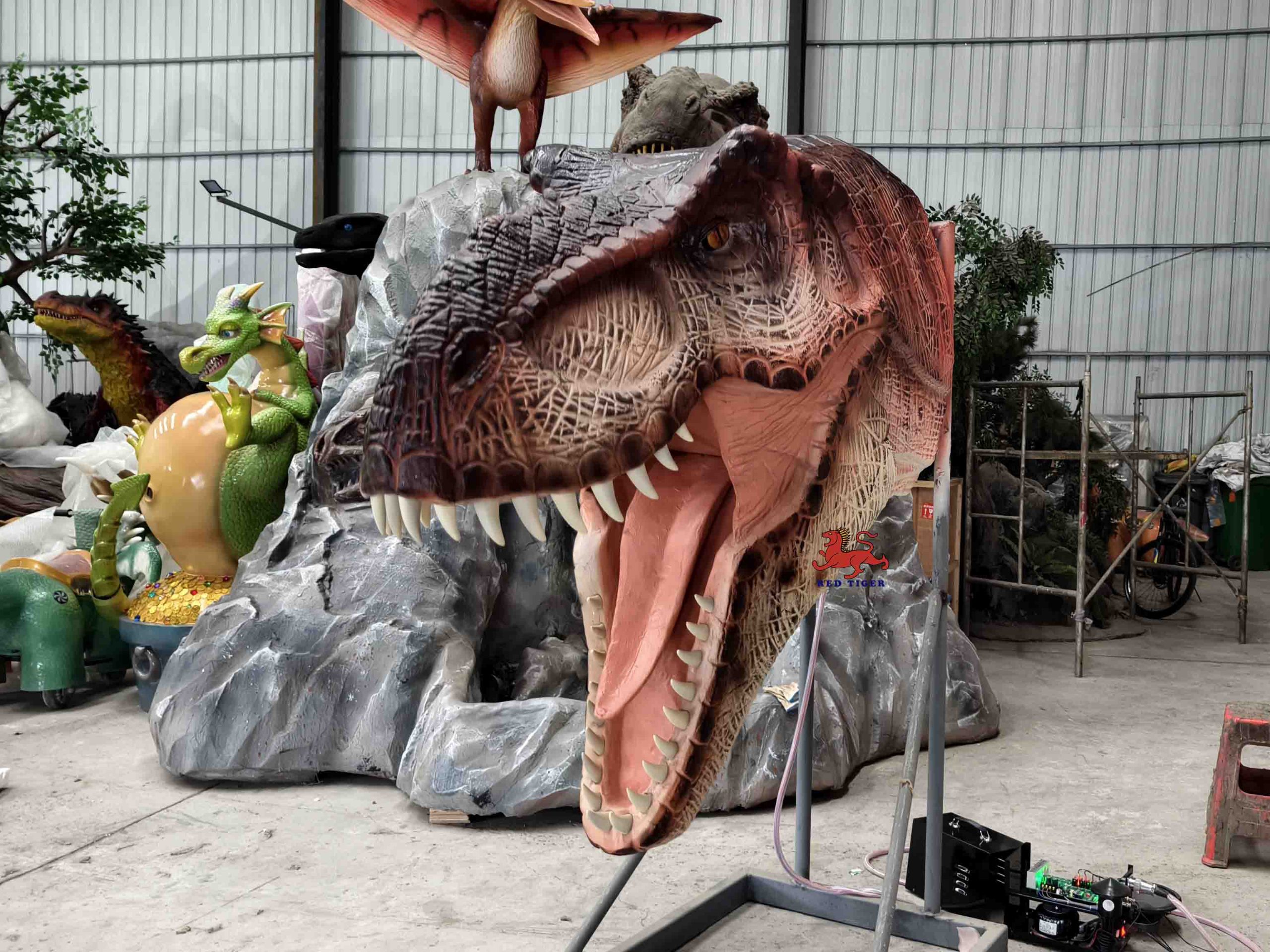Animatronic Wall Mounted Dinosaur Head   for Kids Play Amusement Park Lifesize Animatronic Dinosaur Model