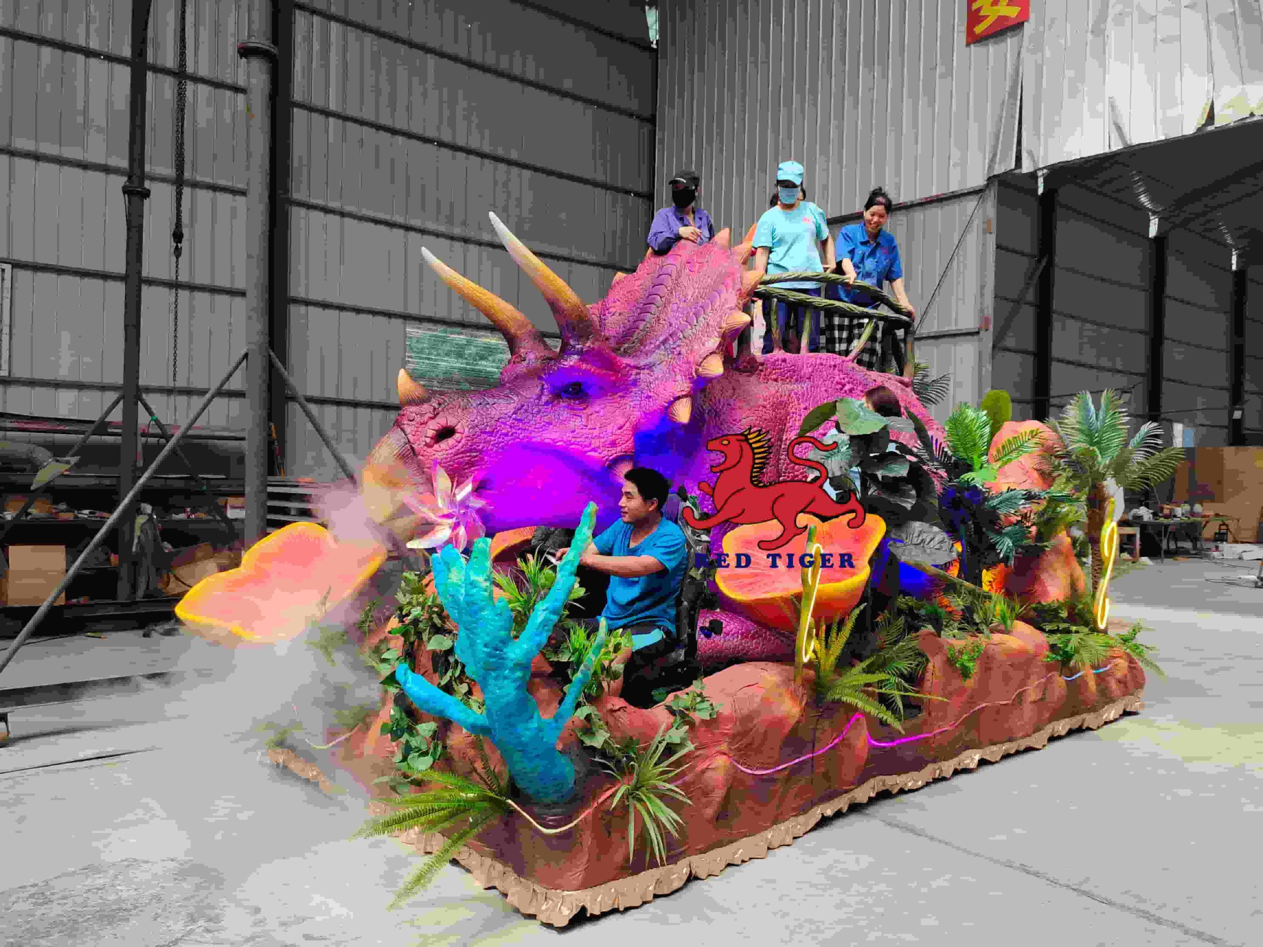 Animatronic Dinosaur Parade Float Carnival Decoration LED Light Festival Float Custom Theme Park Display