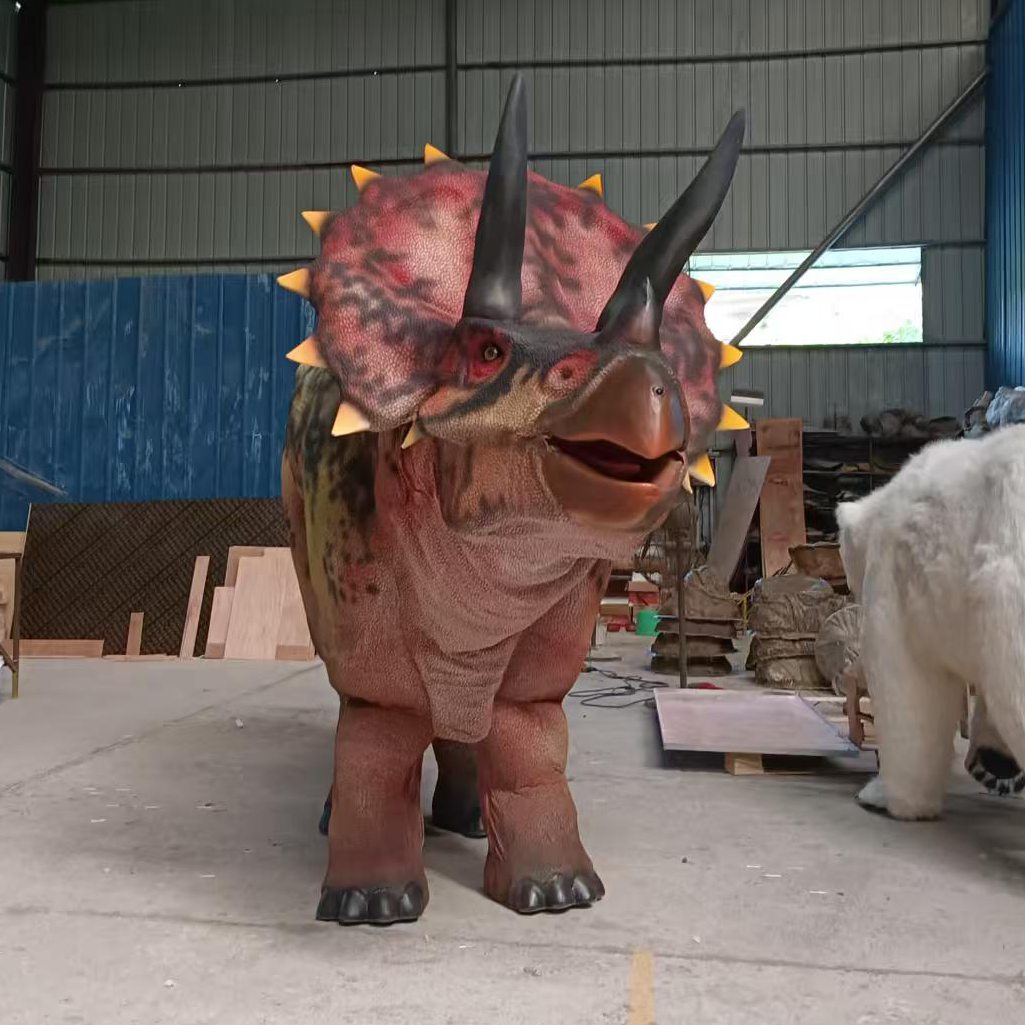 Theme Park High Quality Realistic Animatronic Triceratops Dinosaur Double-person Costume