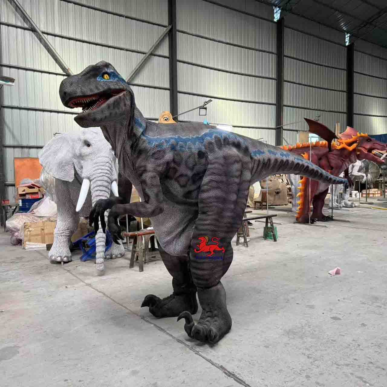 High Quality Realistic Walking Dinosaur Raptor Costume for Theme Park & Amusement Park