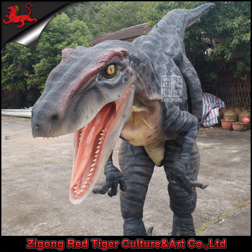 Amusement Life Size Realistic Animatronic Hide Legs Velociraptor Dinosaur Costumes