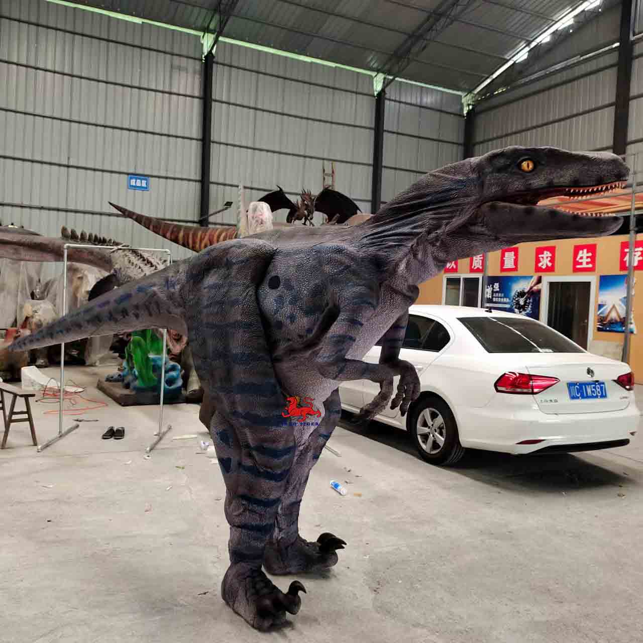 High Quality Realistic Walking Dinosaur Raptor  Costume for Theme Park & Amusement Park