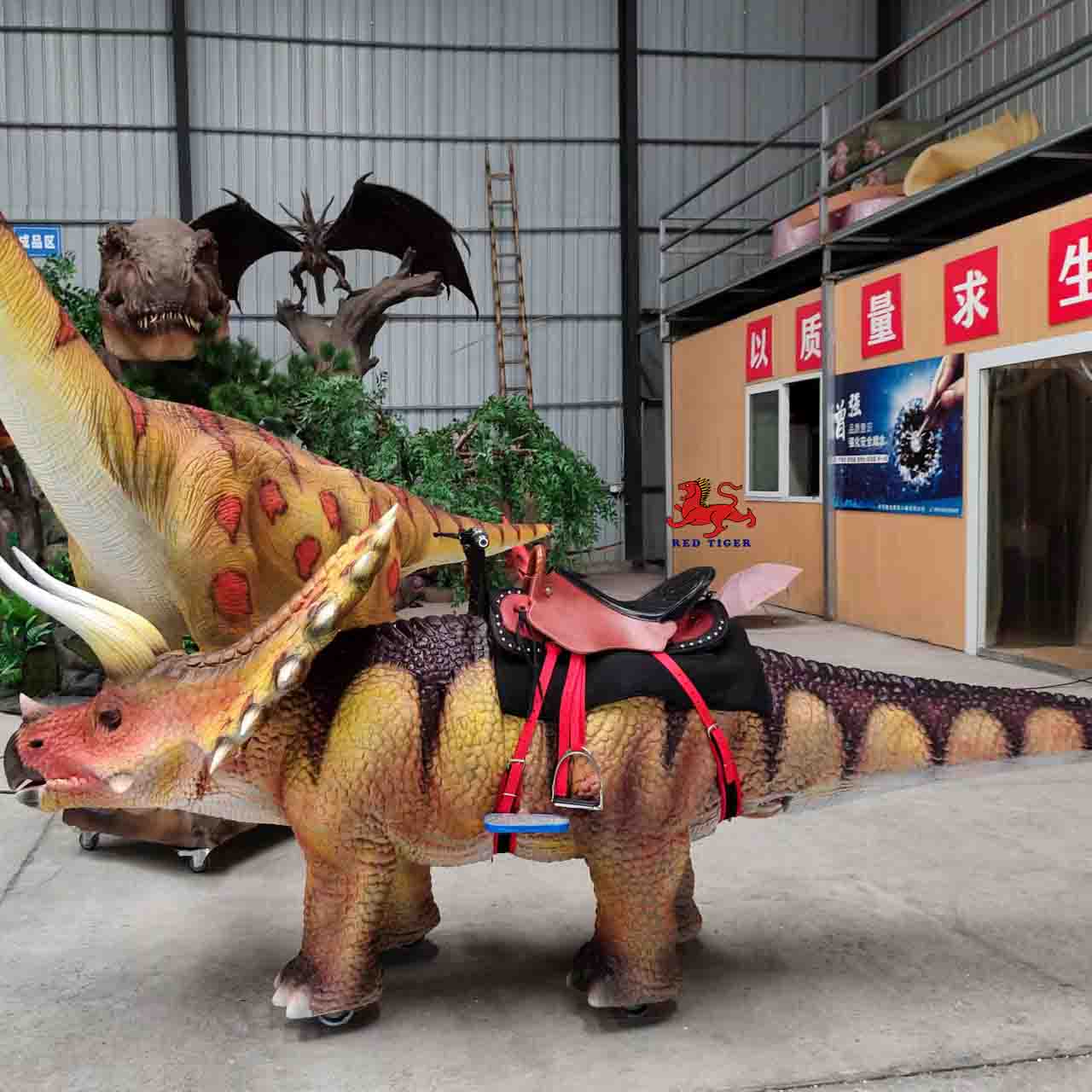 Amusement Park Dinosaur Ride Exhibit Artificial Dinosaur Scooter Attraction Kids Dinosaur Ride