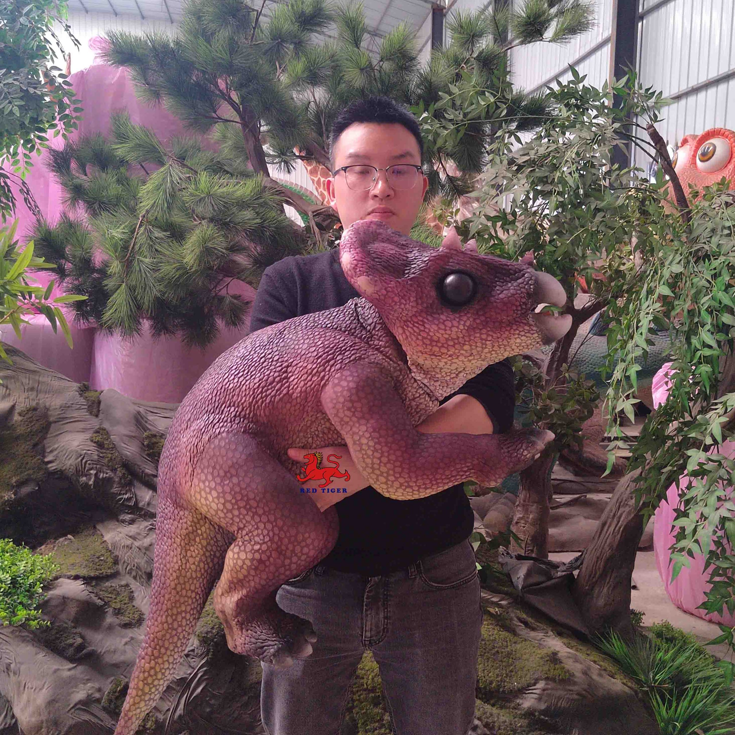 amusement park products remote control robotic animatronics baby realistic triceratops puppet for sale
