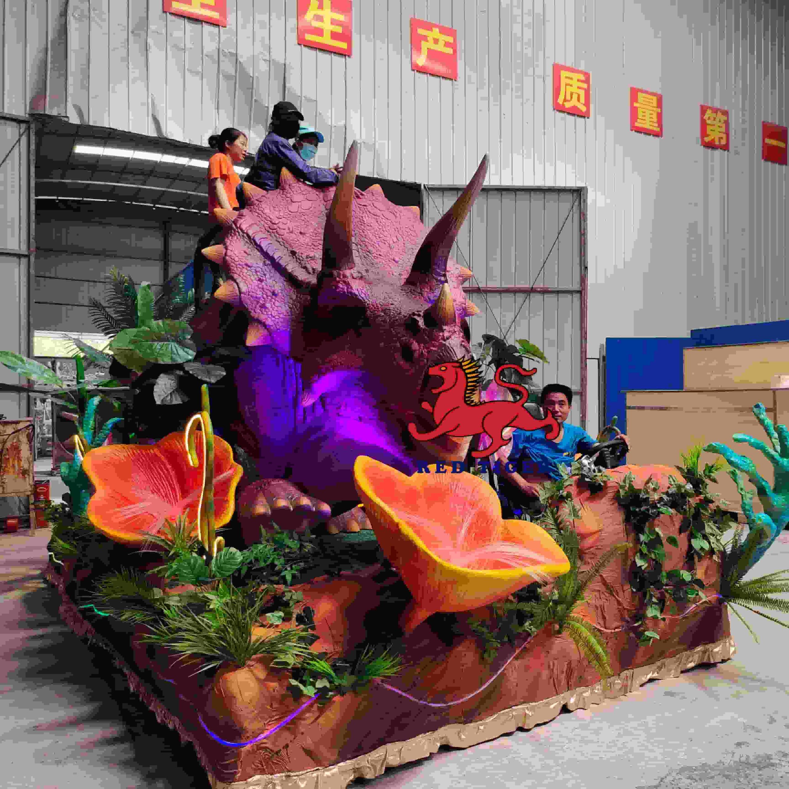 Animatronic Dinosaur Parade Float Carnival Decoration LED Light Festival Float Custom Theme Park Display