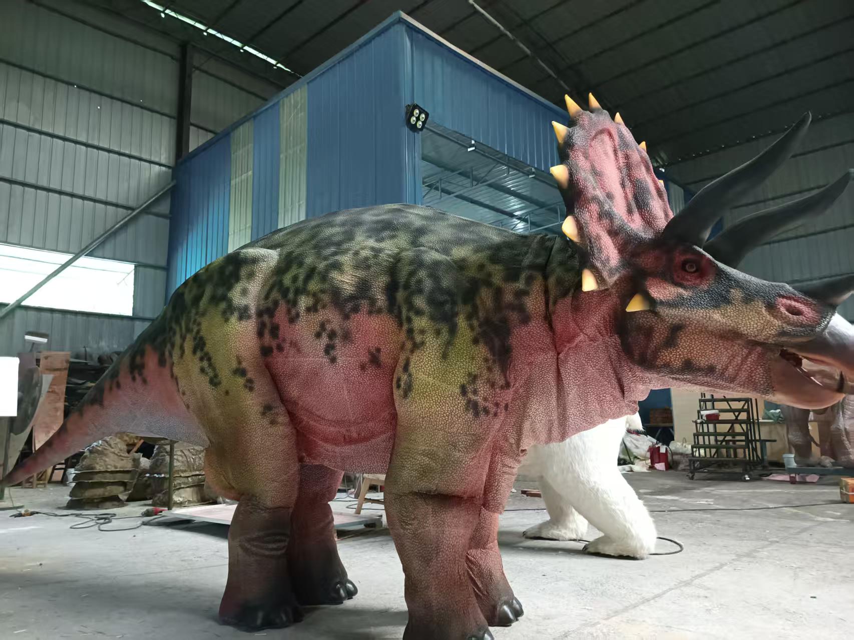 Theme Park High Quality Realistic Animatronic Triceratops Dinosaur Double-person Costume