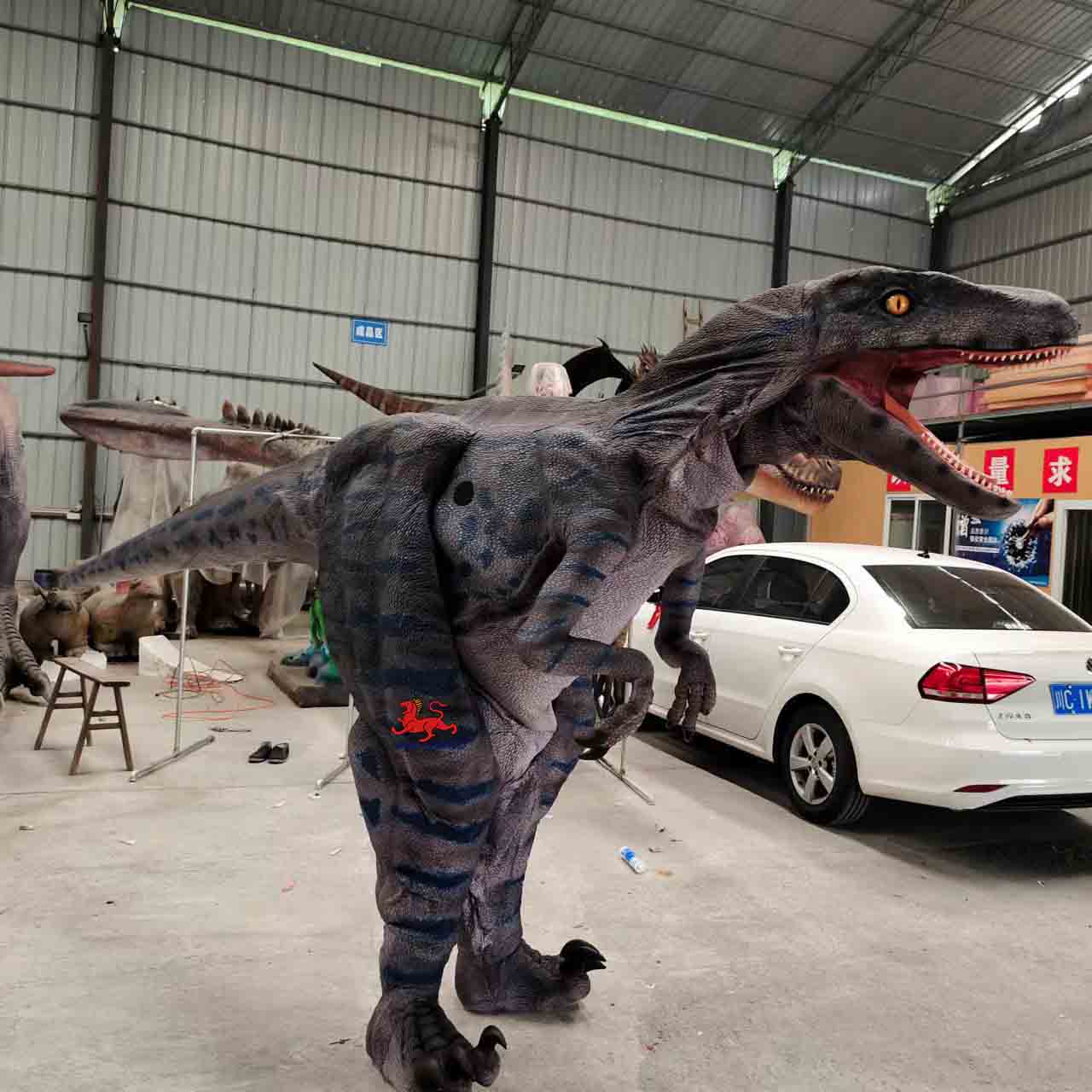 High Quality Realistic Walking Dinosaur Raptor  Costume for Theme Park & Amusement Park