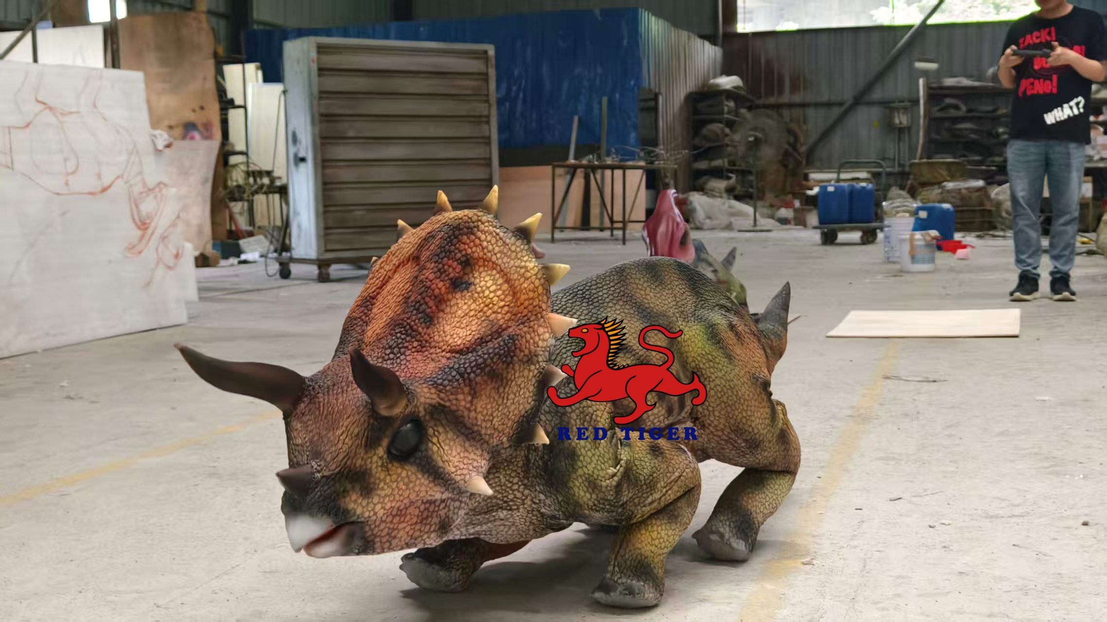 Jurassic Alive Lifesize TriceratopsRobot Animatronic Model for Trampoline Park or Museum