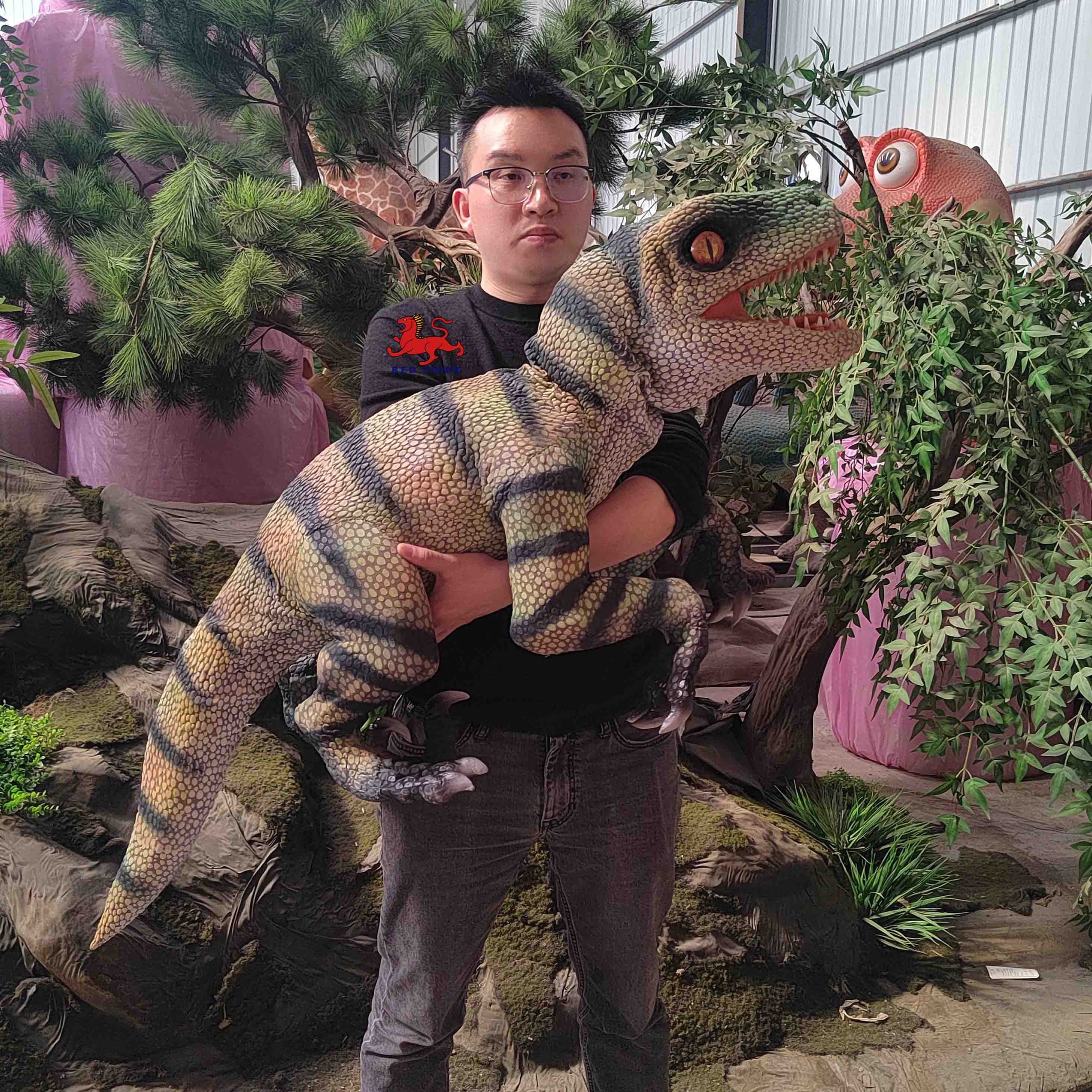 Amusement Park Products Robotic Animatronics Baby Realistic raptor Robot Dinosaur Puppet for Sale