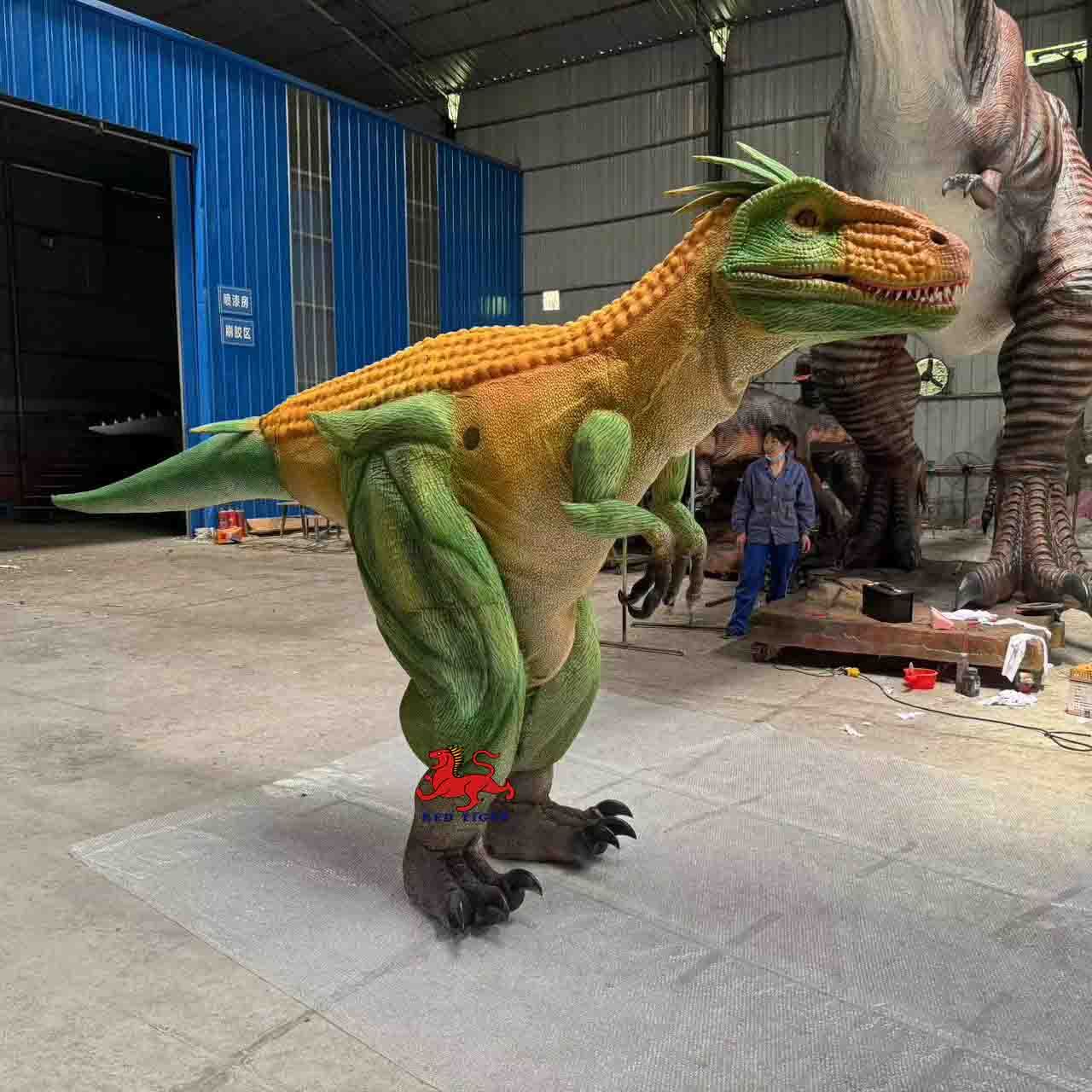 High Quality Realistic Hidden Legs Walking Dinosaur Raptor Costume for Theme Park & Amusement Park