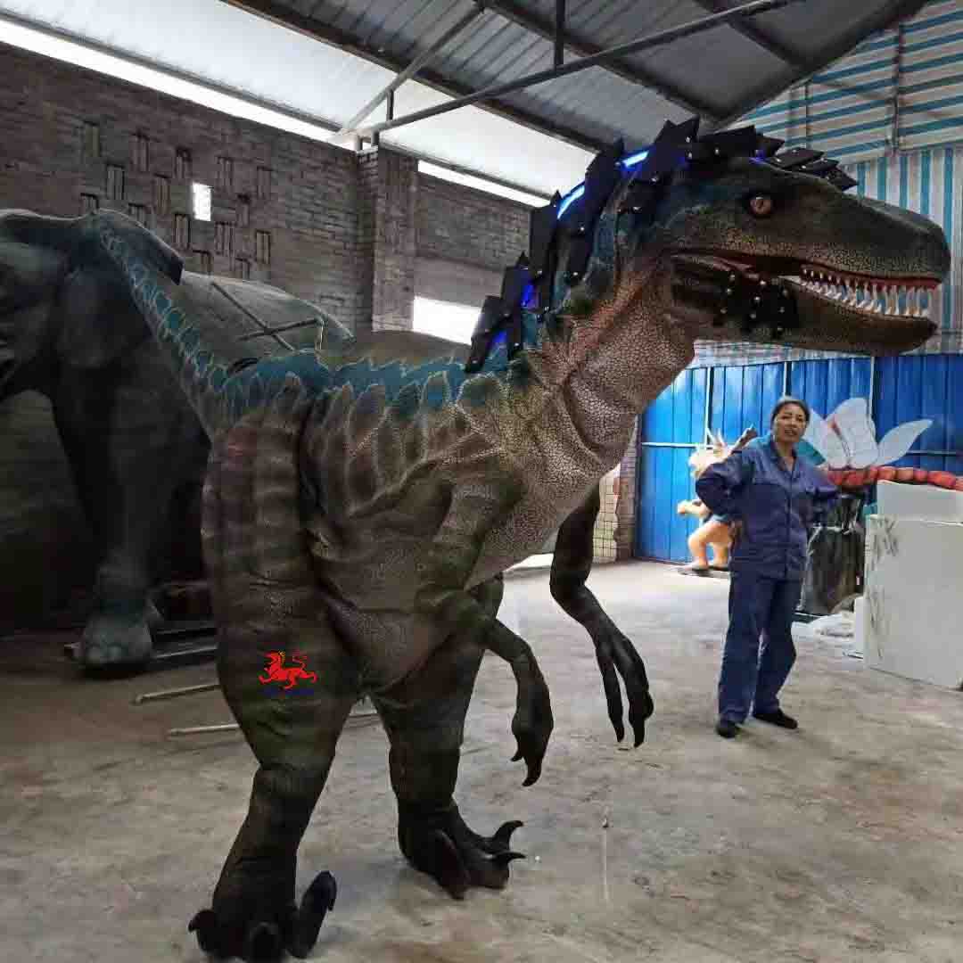 High Quality Realistic Hidden Legs Walking Dinosaur Raptor Costume for Theme Park & Amusement Park