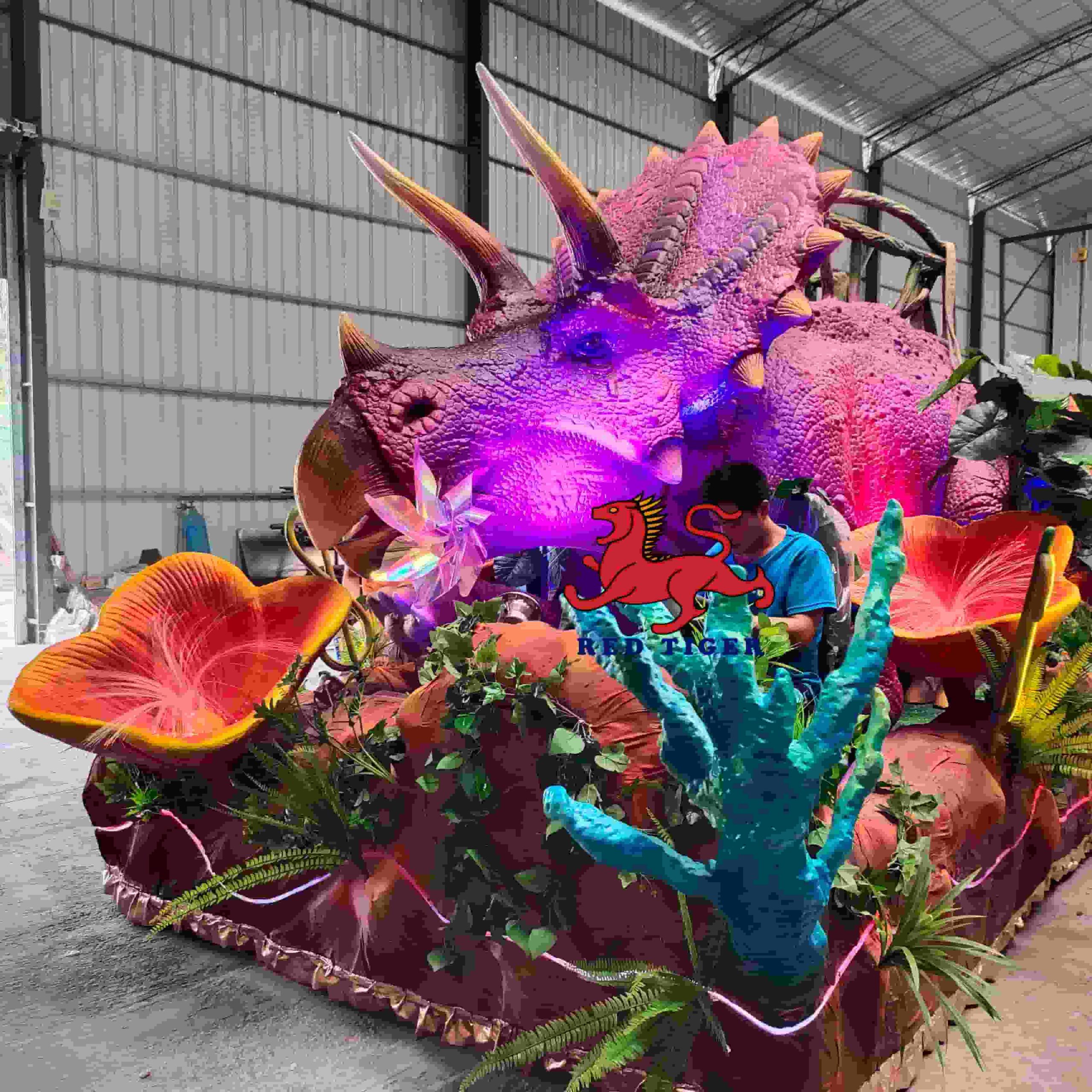 Animatronic Dinosaur Parade Float Carnival Decoration LED Light Festival Float Custom Theme Park Display