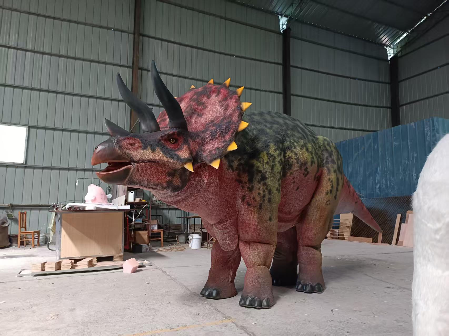 Theme Park High Quality Realistic Animatronic Triceratops Dinosaur Double-person Costume